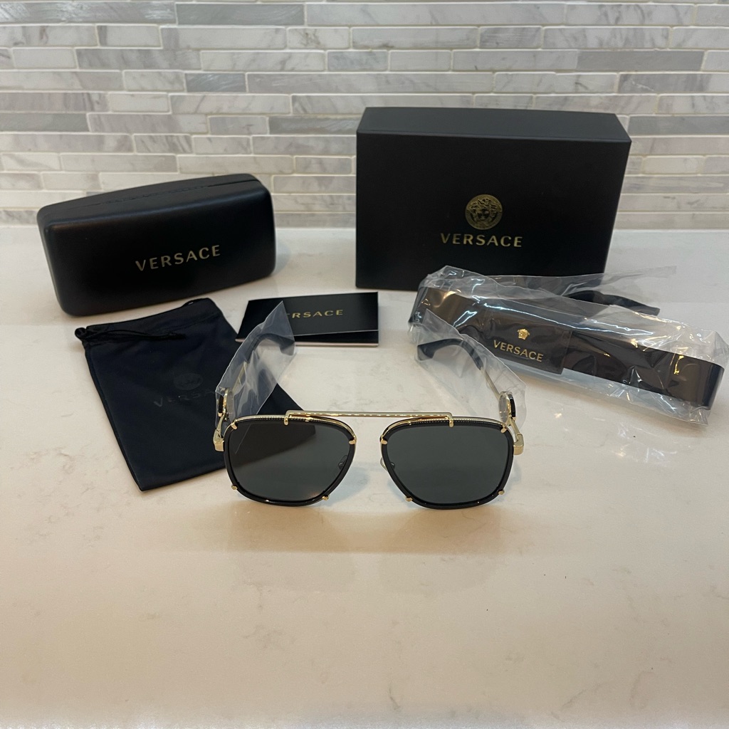 Versace 60 Mm Aviator Sunglasses Black & Gold
